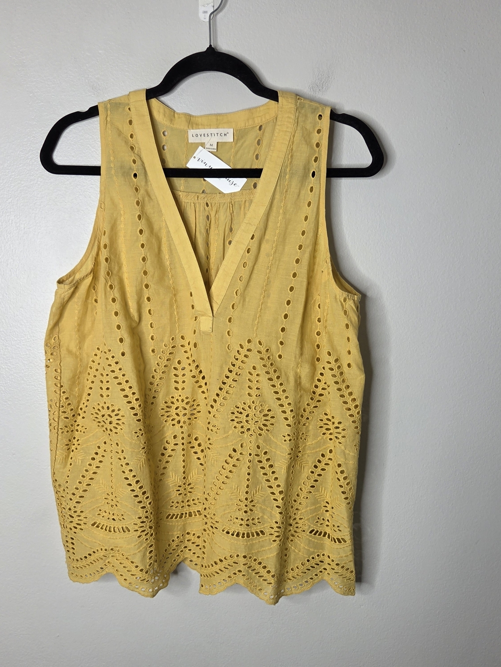 Lovestitch Yellow Eyelet V-Neck Sleeveless Top